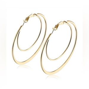 🎉 BOGO 1/2 OFF❗️60mm 14k Gold Plated Unique Flattened Hoop Earrings